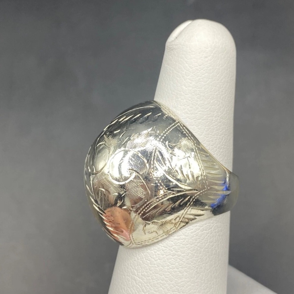 Elegant Silver Engraved Women's Ring Large Domed  Size 9